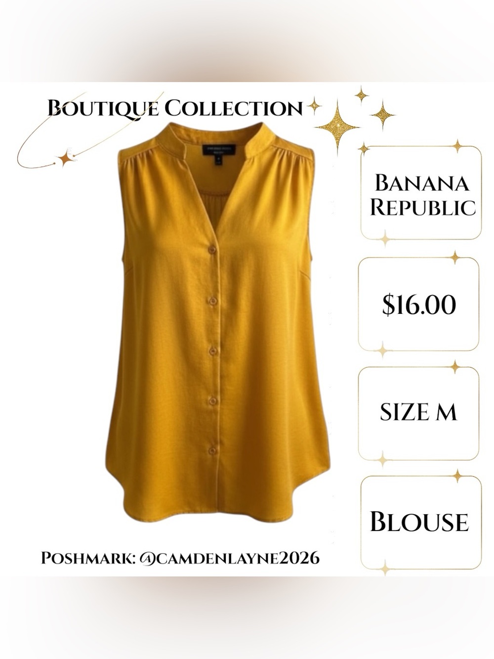 Banana Republic Mustard Yellow Sleeveless Blouse - Picture 3 of 5